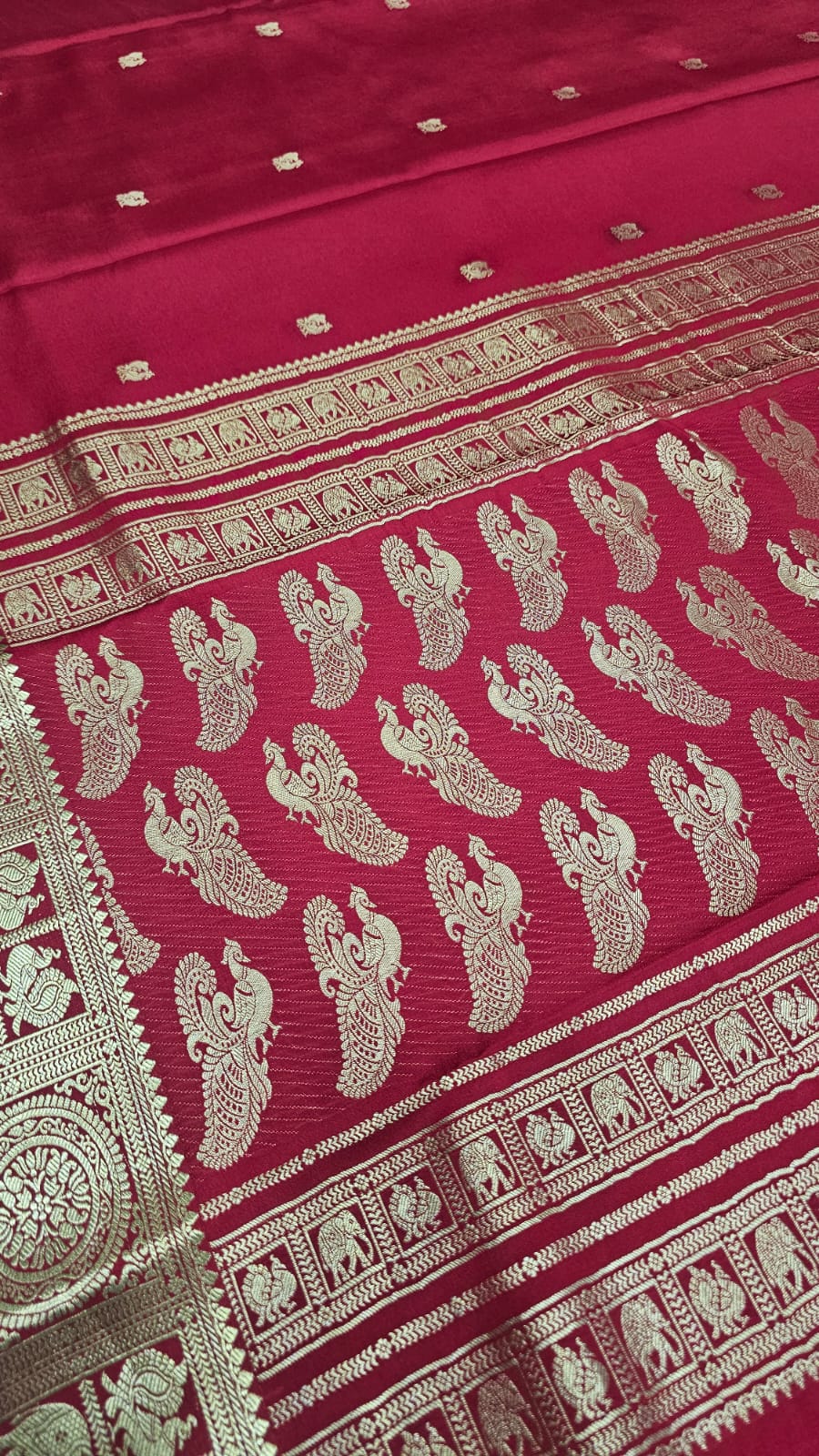 PURE MYSORE CREPE SILK SAREES WITH PEACOCK WITH ELEPHANT BORDER