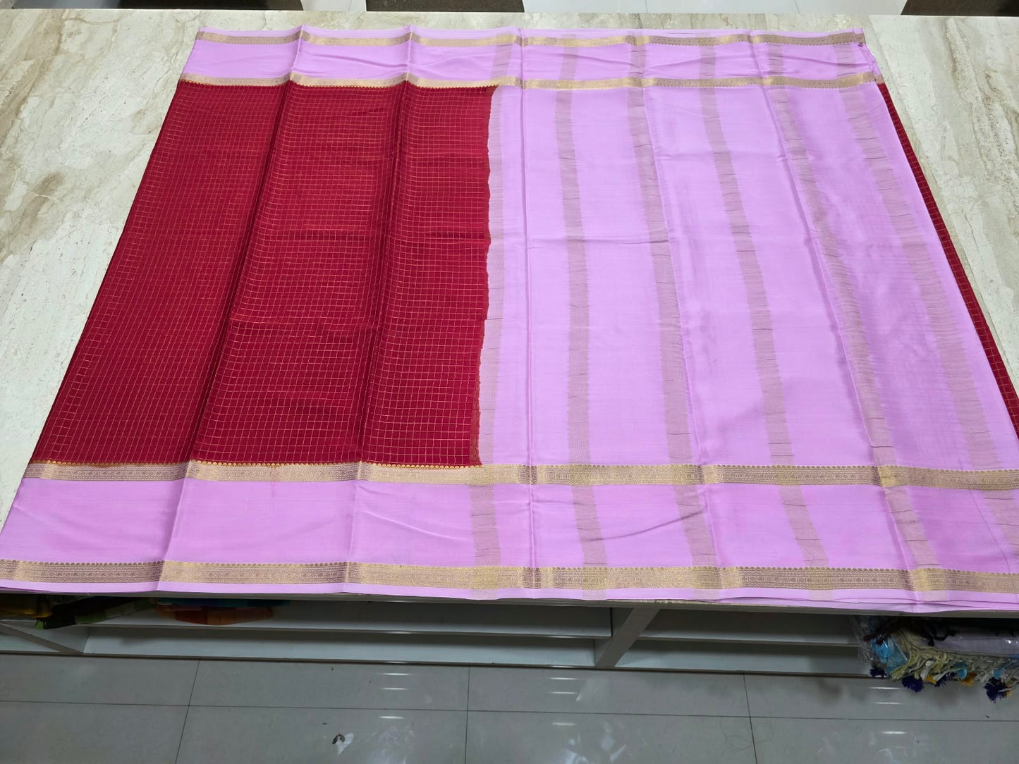 PURE MYSORE CREPE SILK SAREE CHEX WITH BENTEX BORDER