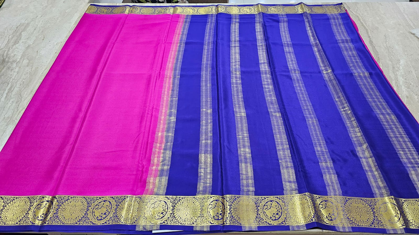 PURE MYSORE CREPE SILK SAARES WITH CONTRAST YAALI BORDER
