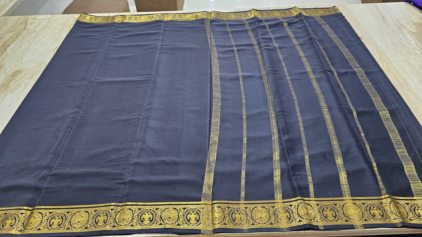 PURE MYSORE CREPE SILK SAARES WITH PLAIN AND CONTRAST BORDER