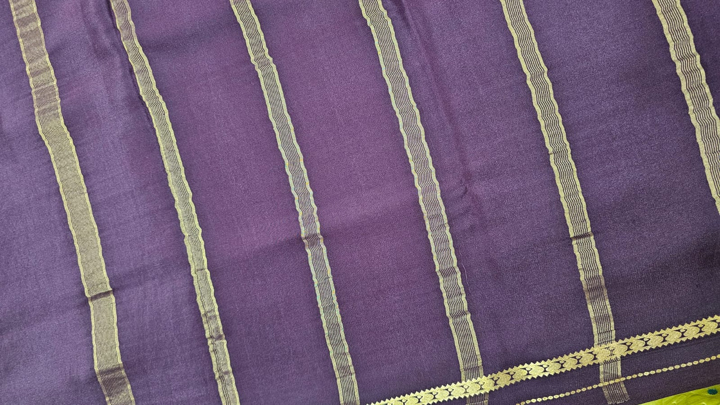 PURE MYSORE CREPE SILK SAREES WITH SMALL MANGO BORDER