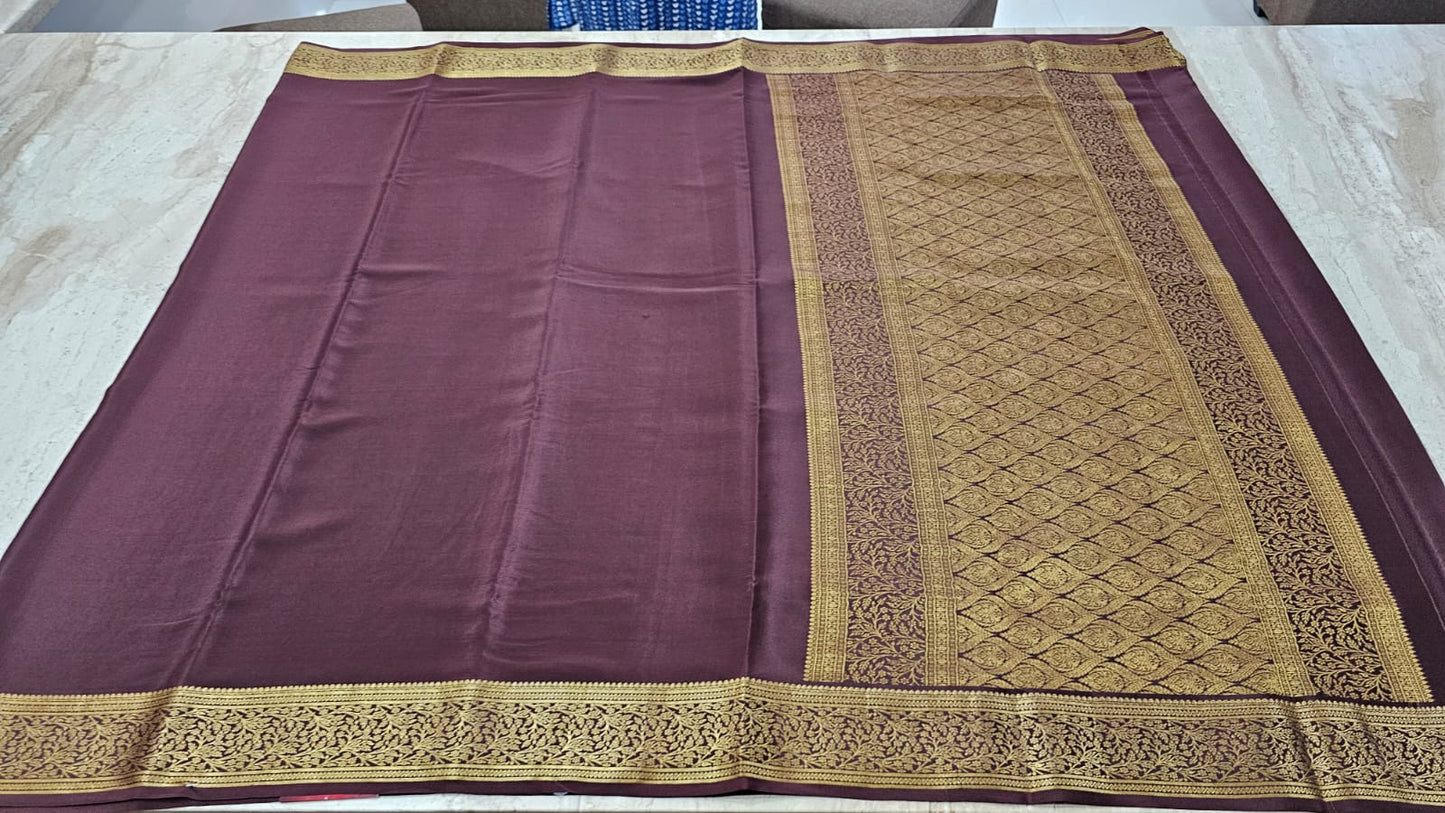 PURE MYSORE CREPE SILK SAARE WITH RICH PALLU AND BROCADE BLOUSE