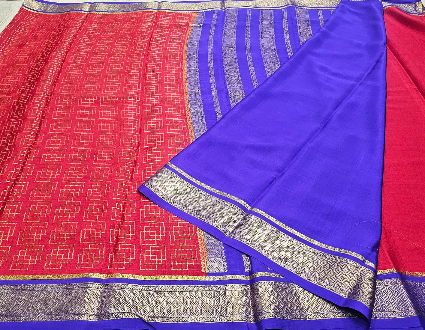 PURE MYSORE CREPE SILK SAREES CHECKS PATTERN