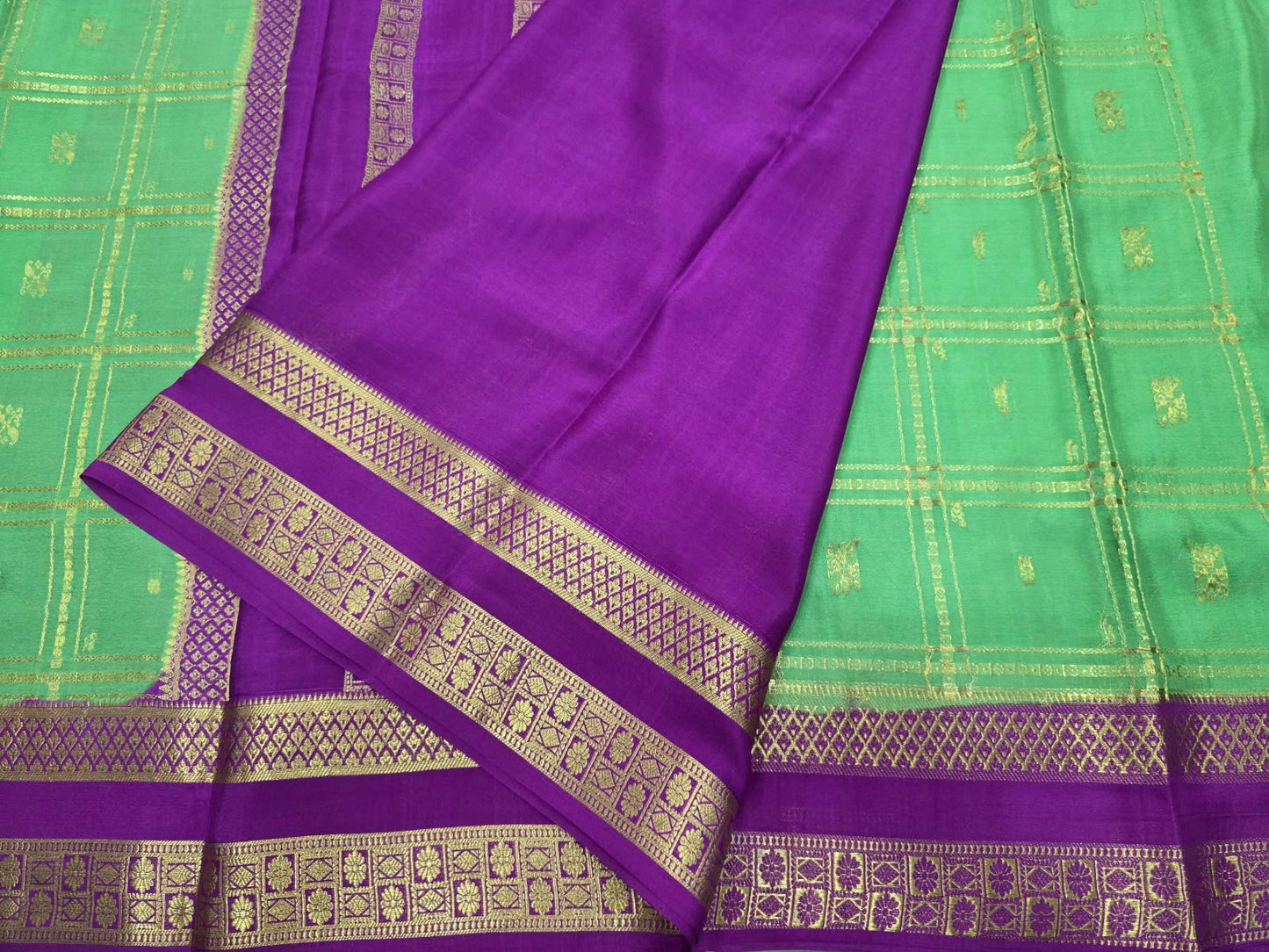 PURE MYSORE CREPE SILK SAREES WITH BIG CHEX WITH BENTEX BORDER