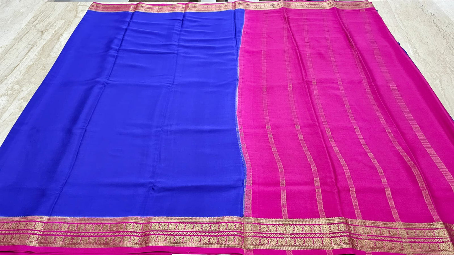 PURE MYSPRE CREPE SILK SAREES WITH DOUBLE  PEACOCK  BORDER
