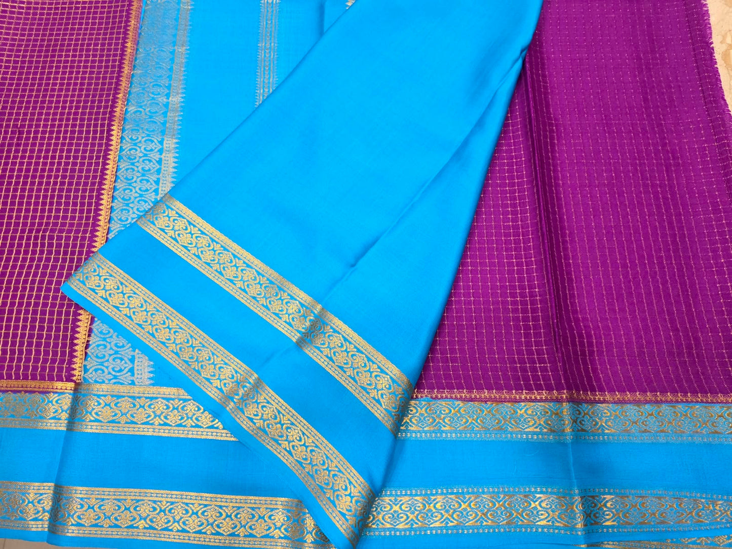 PURE MYSORE CREPE SILK SAREES WITH CHEX WITH BENTEX BORDER