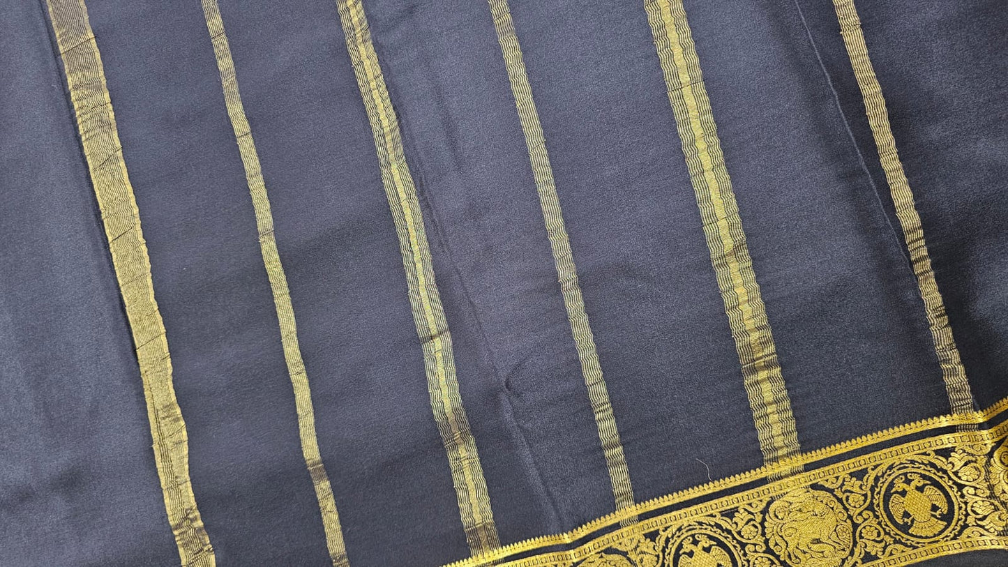 PURE MYSORE CREPE SILK SAARES WITH PLAIN AND CONTRAST BORDER
