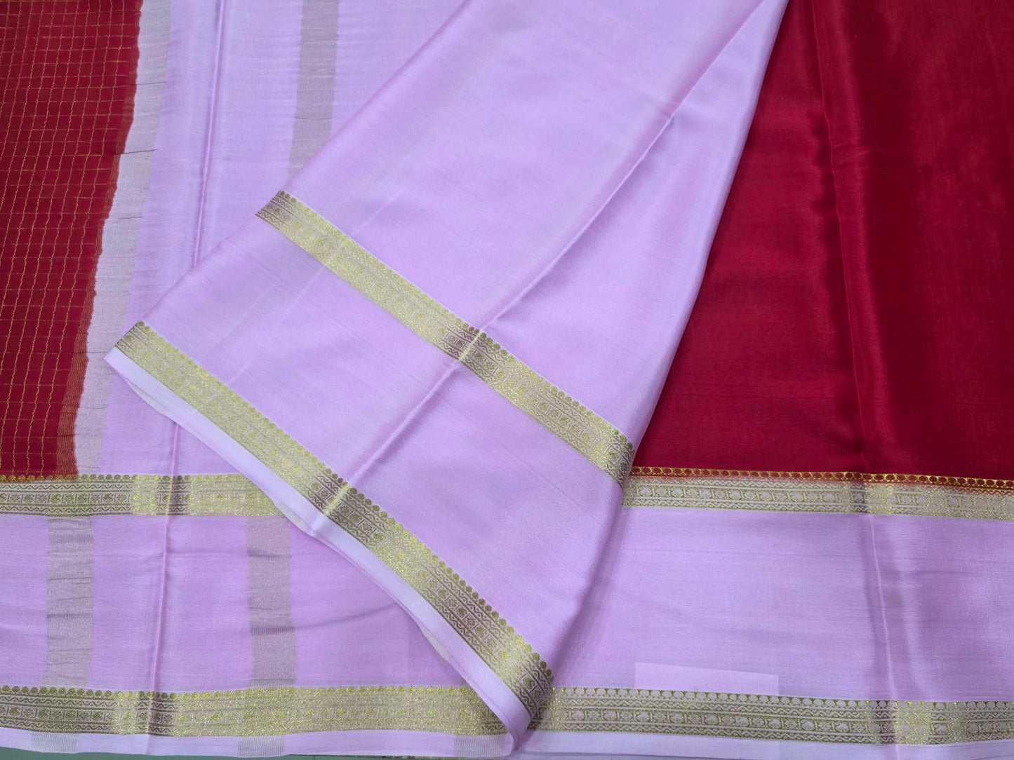 PURE MYSORE CREPE SILK SAREE CHEX WITH BENTEX BORDER