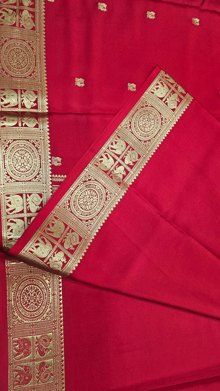 PURE MYSORE CREPE SILK SAREES WITH PEACOCK WITH ELEPHANT BORDER