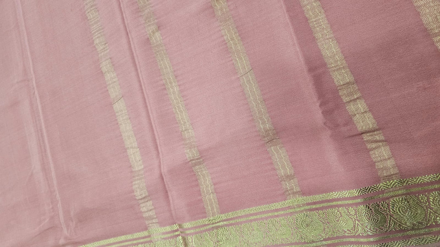 PURE MYSORE CREPE SILK SAREES WITH PEACOCK BORDER