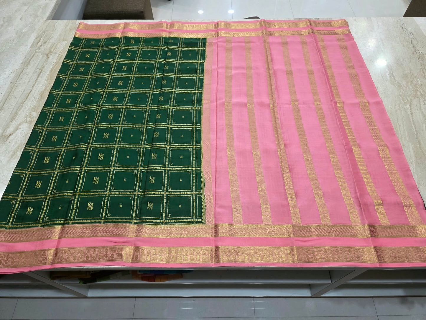 PURE MYSORE CREPE SILK SAREES WITH BIG CHEX WITH BENTEX BORDER