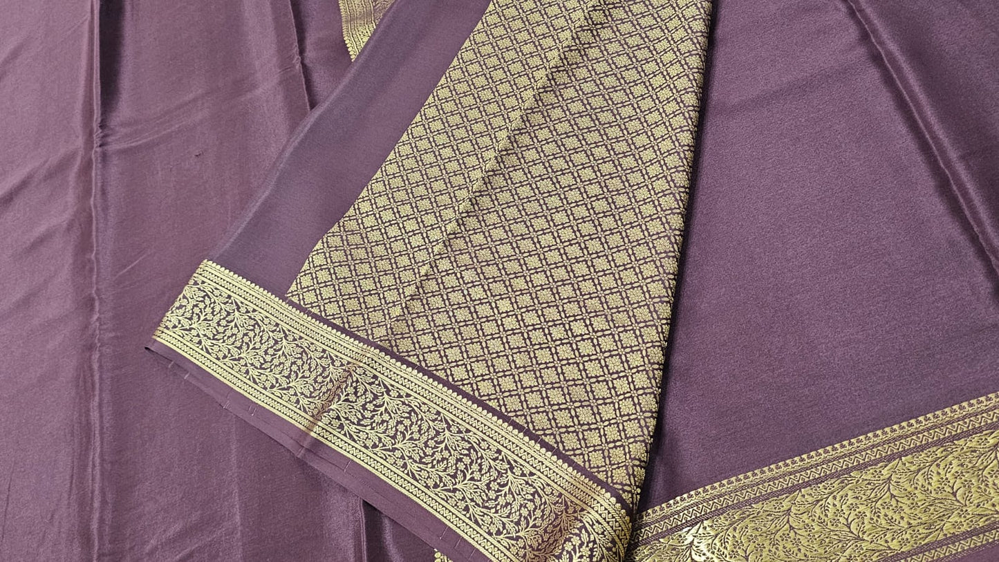 PURE MYSORE CREPE SILK SAARE WITH RICH PALLU AND BROCADE BLOUSE