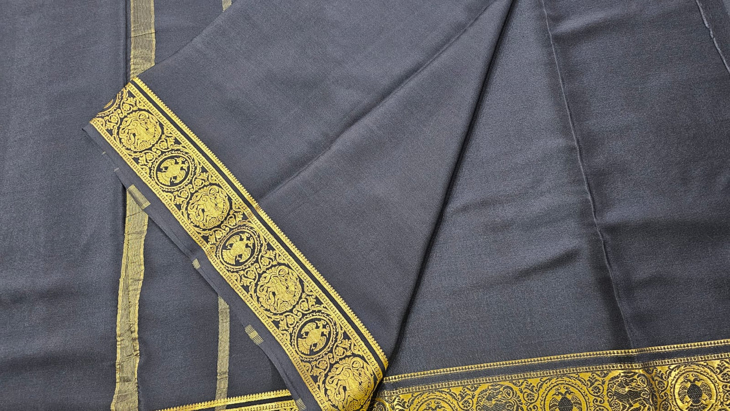 PURE MYSORE CREPE SILK SAARES WITH PLAIN AND CONTRAST BORDER