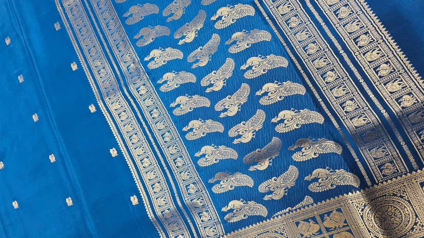 PURE MYSORE CREPE SILK SAREES WITH PEACOCK WITH ELEPHANT BORDER