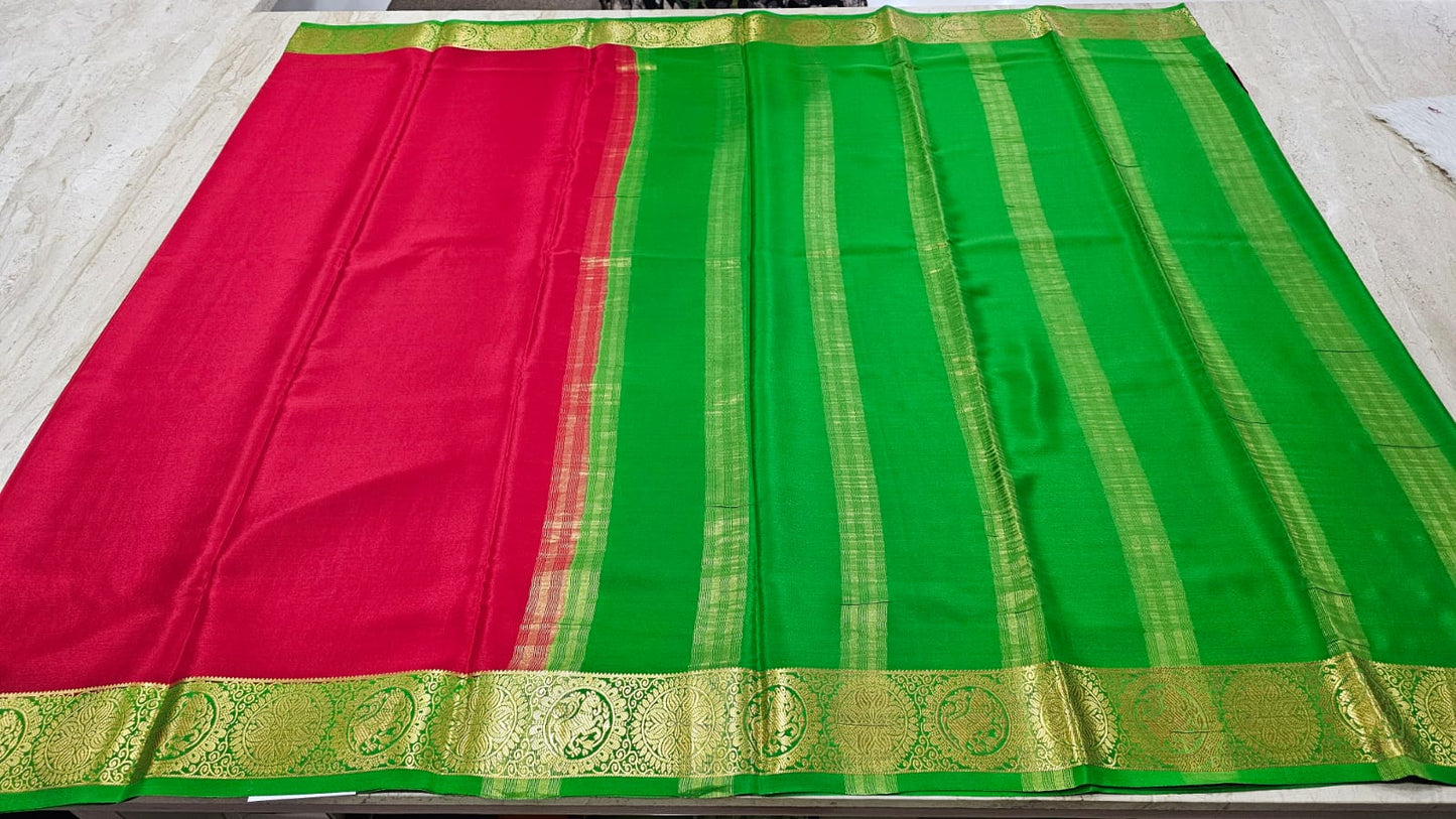 PURE MYSORE CREPE SILK SAARES WITH CONTRAST YAALI BORDER