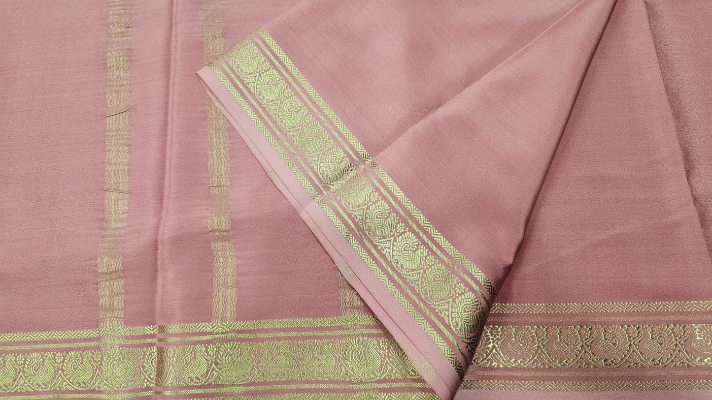 PURE MYSORE CREPE SILK SAREES WITH PEACOCK BORDER