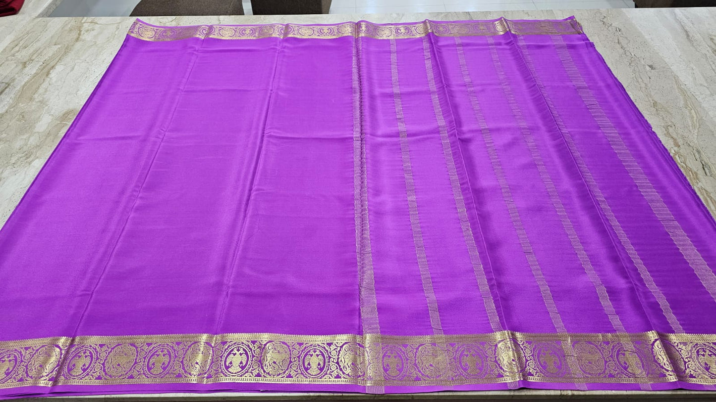 PURE MYSORE CREPE SILK SAARES WITH PLAIN AND CONTRAST BORDER