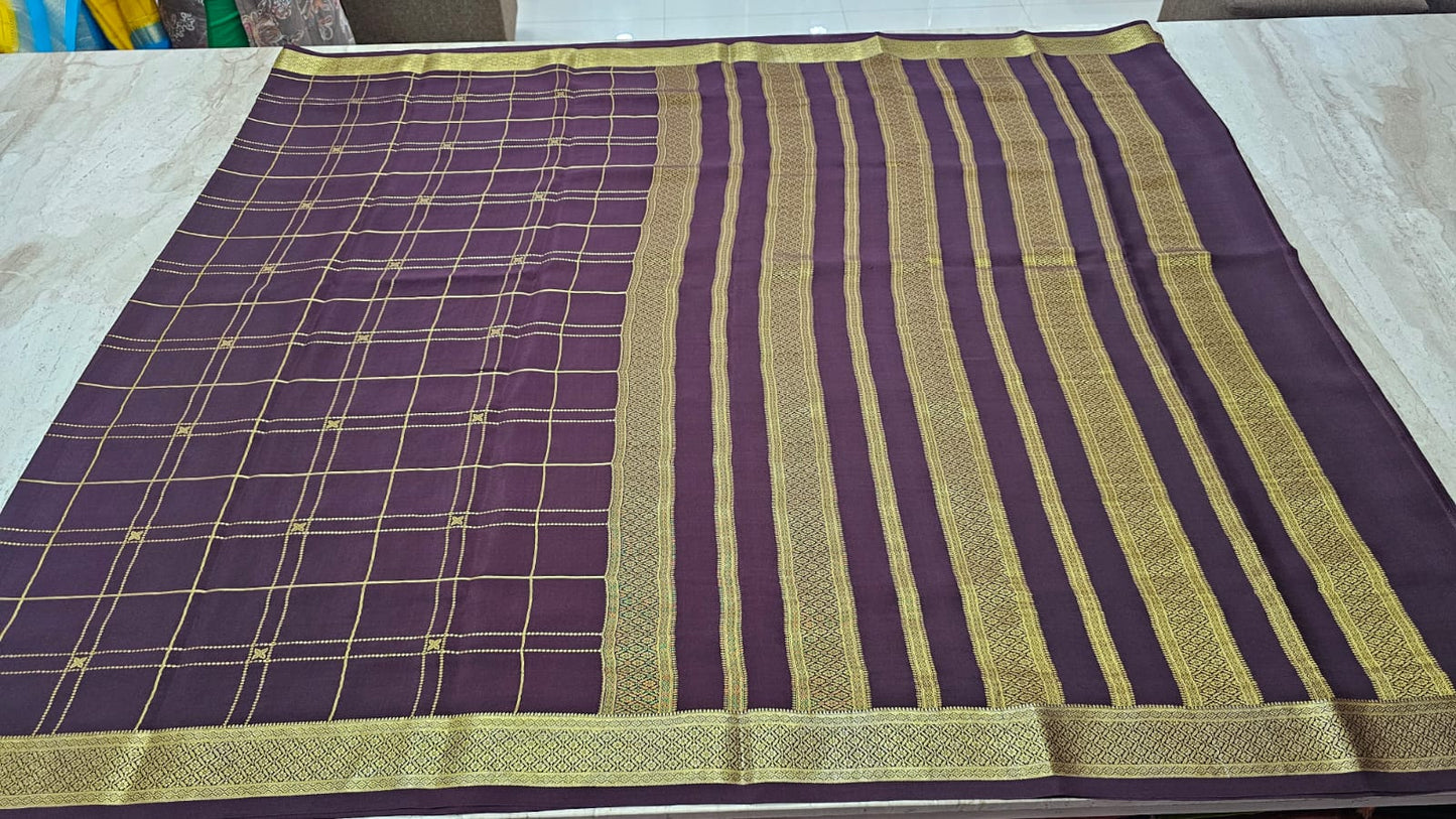 PURE MYSORE CREPE SILK SAREES WITH CHEX PATTERN