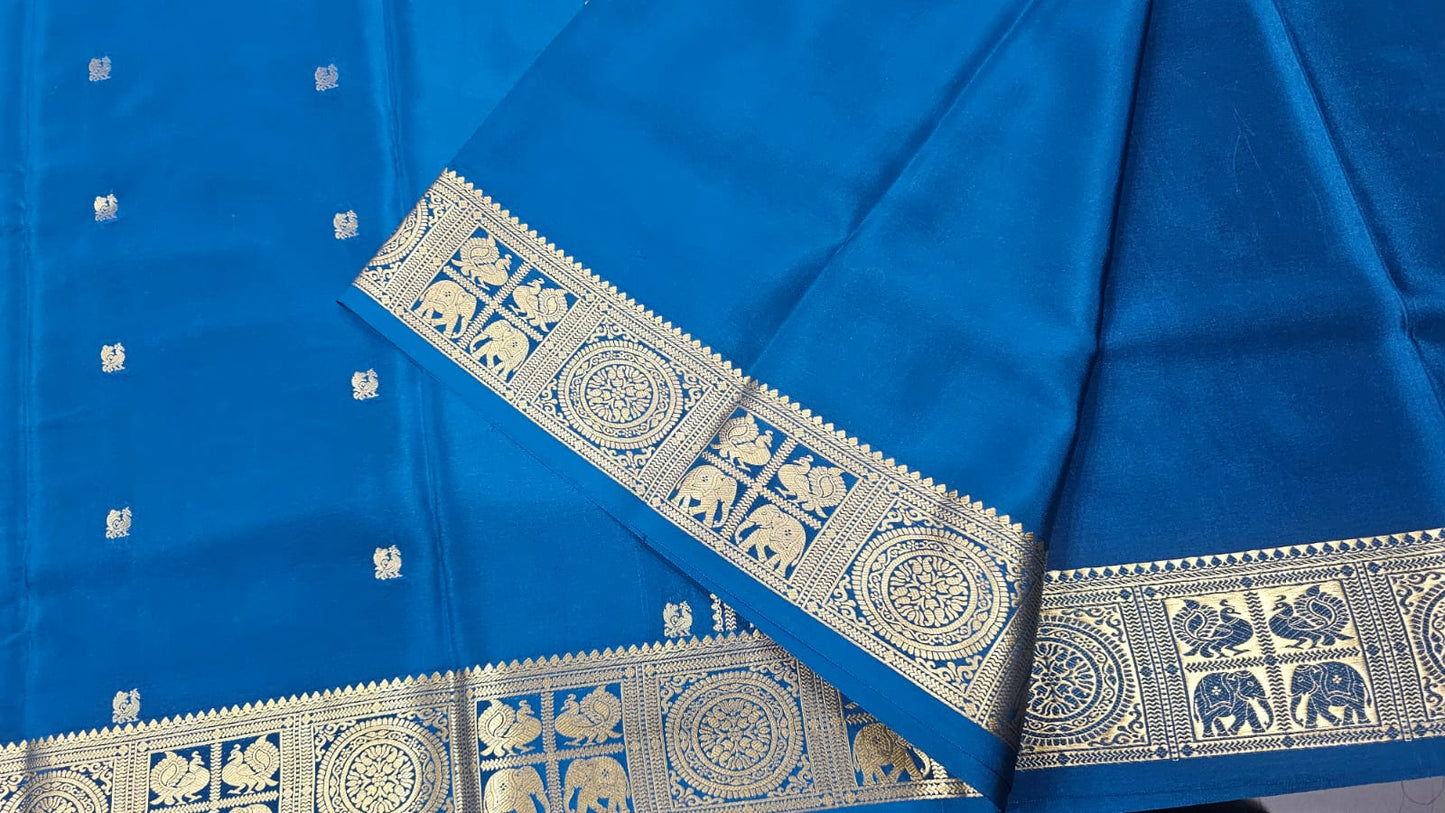PURE MYSORE CREPE SILK SAREES WITH PEACOCK WITH ELEPHANT BORDER