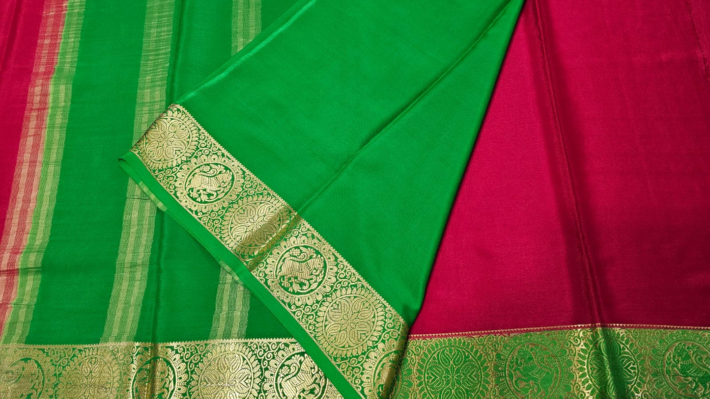 PURE MYSORE CREPE SILK SAARES WITH CONTRAST YAALI BORDER