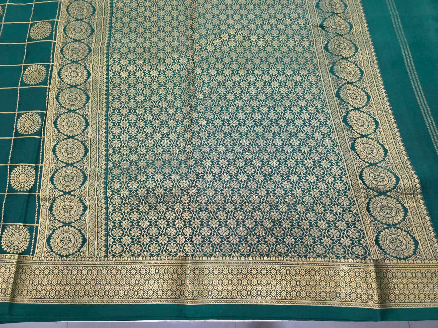 PURE MYSORE CREPE SILK SAREES WITH CHEX WITH PEACOCK AND CHAKRA BUTTA SAREE