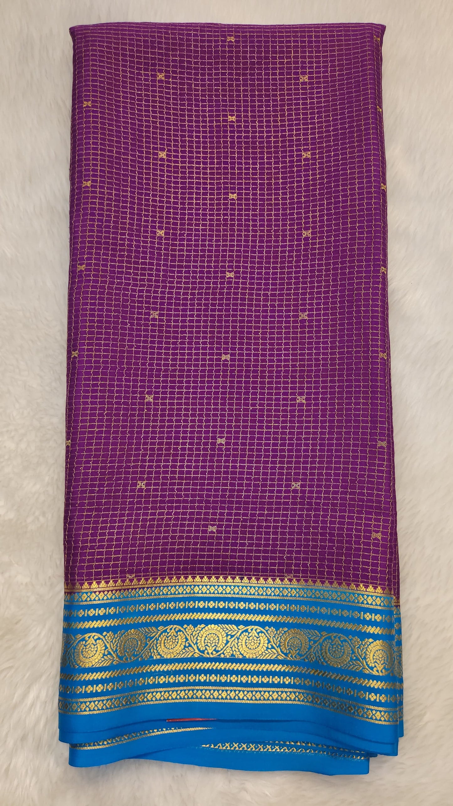 Mysore crepe with body checks checks in Purple x Ananada Blue combination