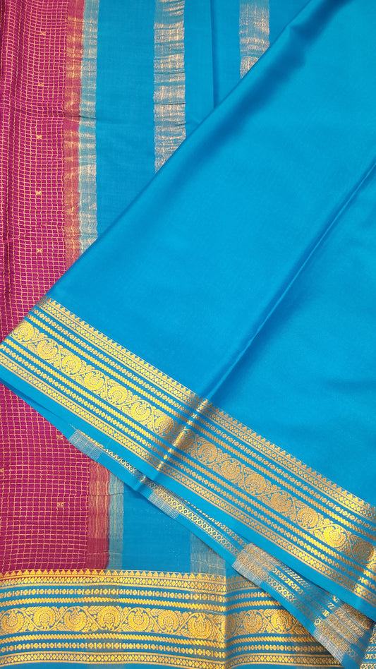 Mysore crepe with body checks checks in Purple x Ananada Blue combination