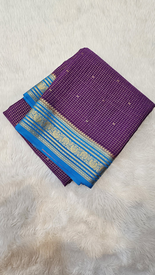 Mysore crepe with body checks checks in Purple x Ananada Blue combination