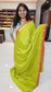 Mysore crepe silk saree with KSIC Finish in lemon green with orange in small zari motifs pattern