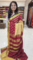 Mysore crepe silk saree with KSIC Finish in beige with brick red in 3D checks pattern