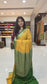 Mysore crepe silk saree with KSIC Finish in mustard with green in allover zari brocade pattern