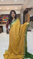 Mysore crepe silk saree with KSIC Finish in mustard with green in allover zari brocade pattern
