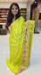 Mysore crepe silk saree with KSIC Finish in lemon green self in one side cutwork pattern