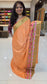 Mysore crepe silk saree with KSIC Finish in light peach in one side cutwork pattern