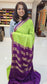 Mysore crepe silk saree with KSIC Finish in parrot green with purple,pattern
