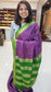 Mysore crepe silk saree with KSIC Finish in purple with green in checks pattern