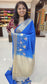Mysore crepe silk saree with KSIC Finish in royal blue with half white in embroidery pattern