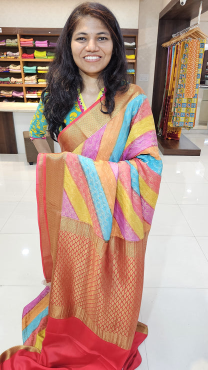Mysore crepe silk saree with KSIC Finish in multi shades in brocade pattern