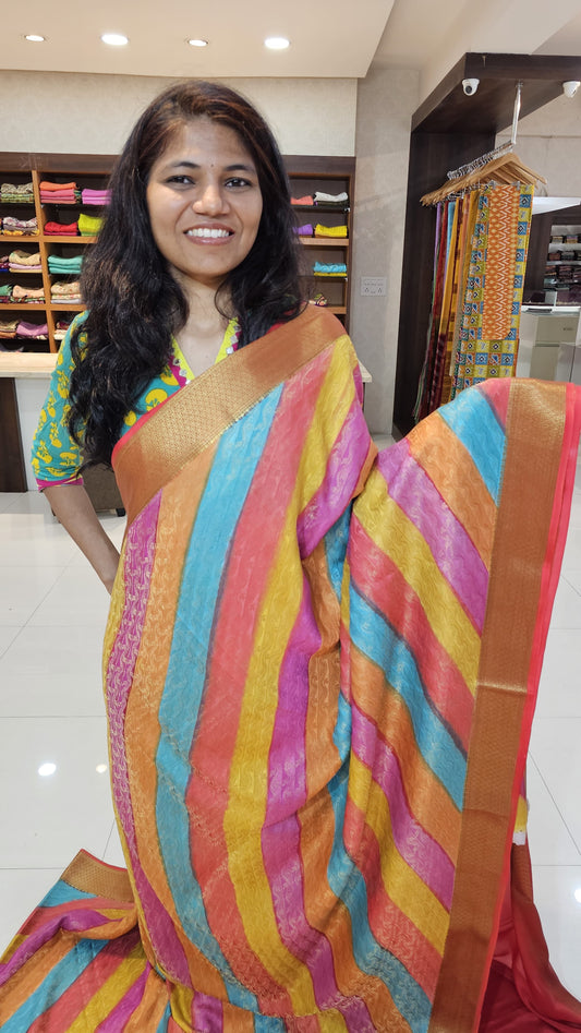 Mysore crepe silk saree with KSIC Finish in multi shades in brocade pattern