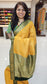 Mysore crepe silk saree with KSIC Finish in mango yellow, with green in brocade zari pattern