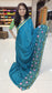 Mysore crepe silk saree with KSIC Finish in rama green self in embroidey pattern