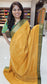 Mysore crepe silk saree with KSIC Finish in mango yellow, with green in brocade zari pattern