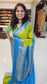Mysore crepe silk saree with KSIC Finish in mehendi green with ananda blue in allover buttas pattern