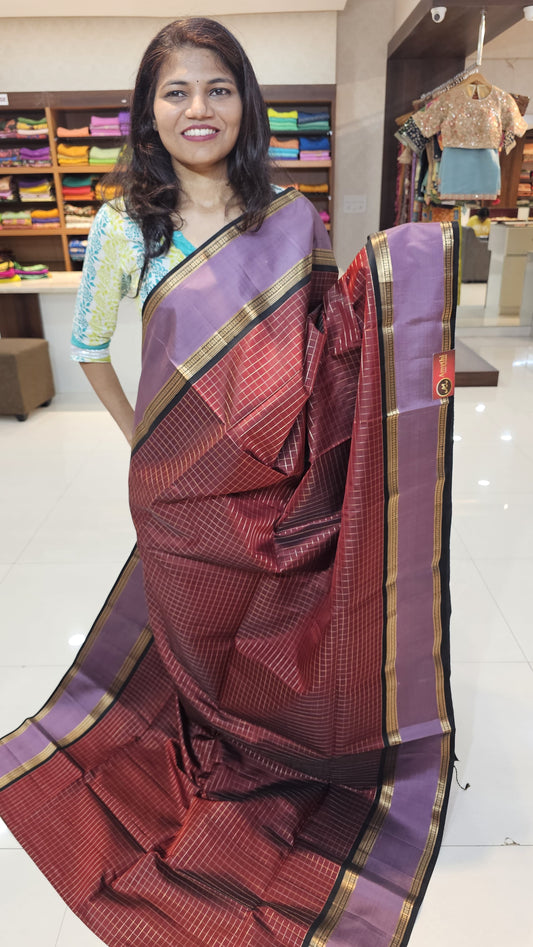 handloom kanchi soft silk sarees in rust red with light pink in bentex border