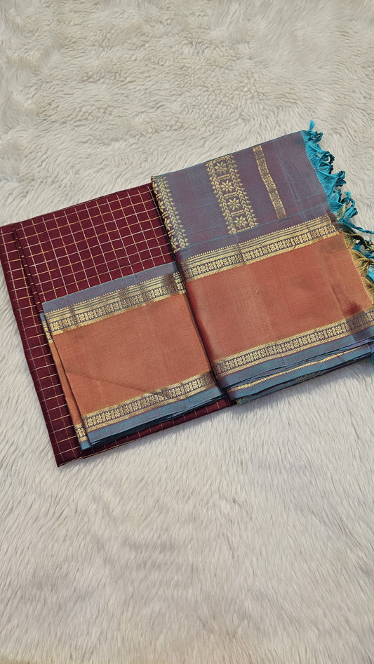 handloom kanchi soft silk sarees in red with peach in bentex border