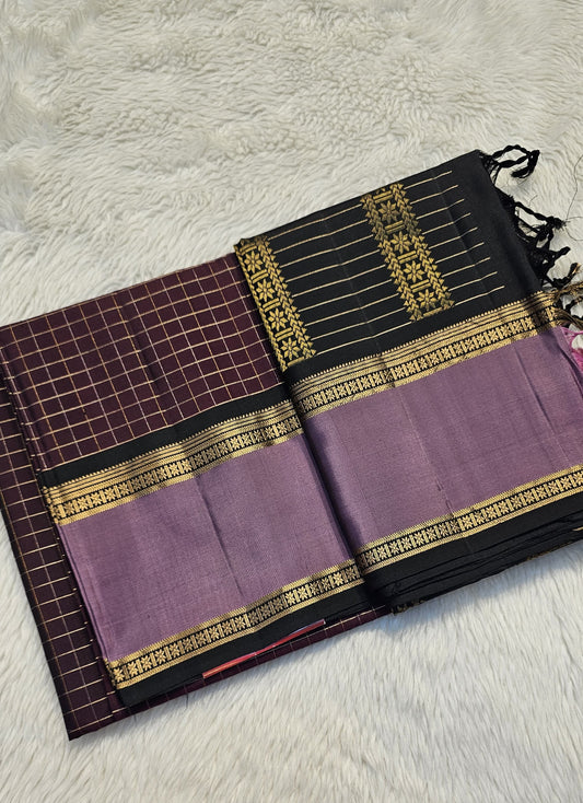 handloom kanchi soft silk saree in sunff brown with onion pink in bentex border