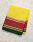 mysore crepe silk sarees in KSIC Finish in lemon yellow with red in bentex border