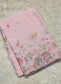 semi organza fancy saree in baby pink self with allover embroidery work