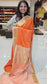 Mysore Crepe Silk Sarees in KSIC Finish in orange with peach pink mango border checks pattern