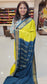 mysore crepe silk sarees in KSIC Finish in lemon green with peacock blue in peacock border